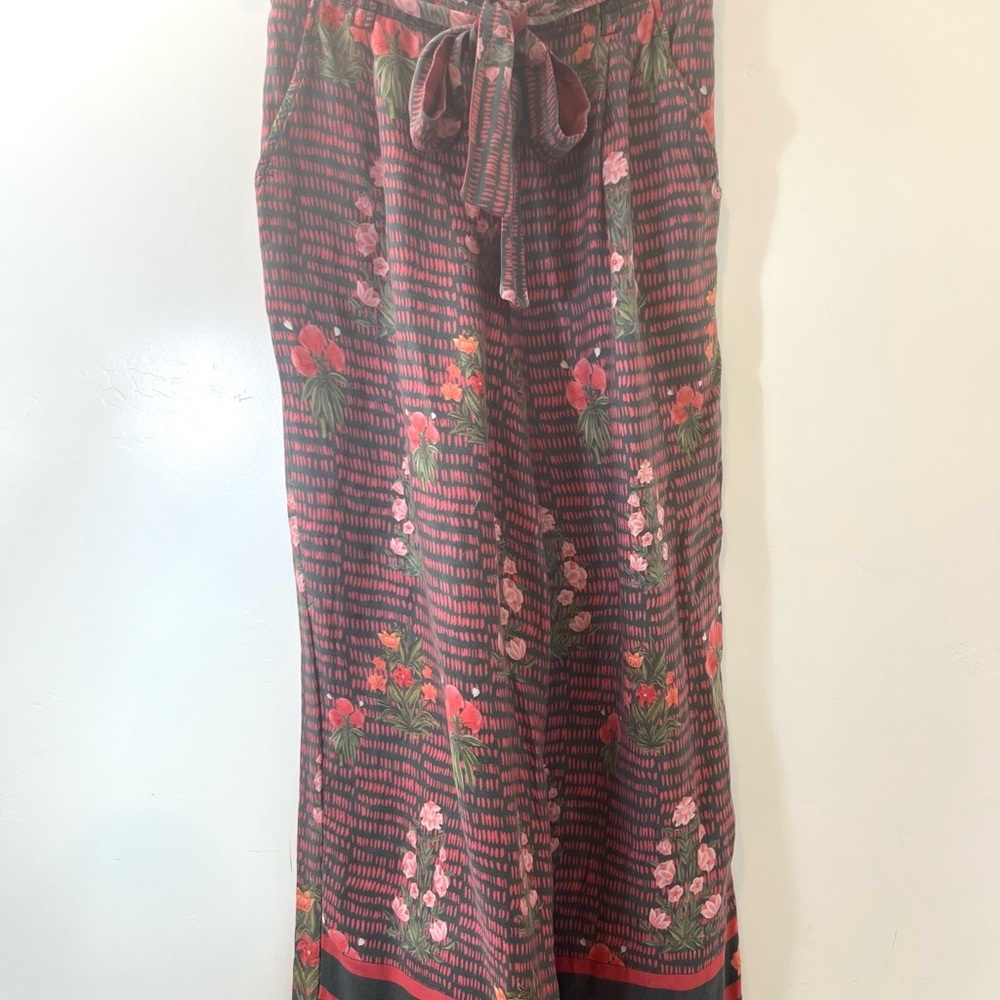 Anthropologie Floral Striped Women's Pants size small, tie waist wide leg - Picture 6 of 7
